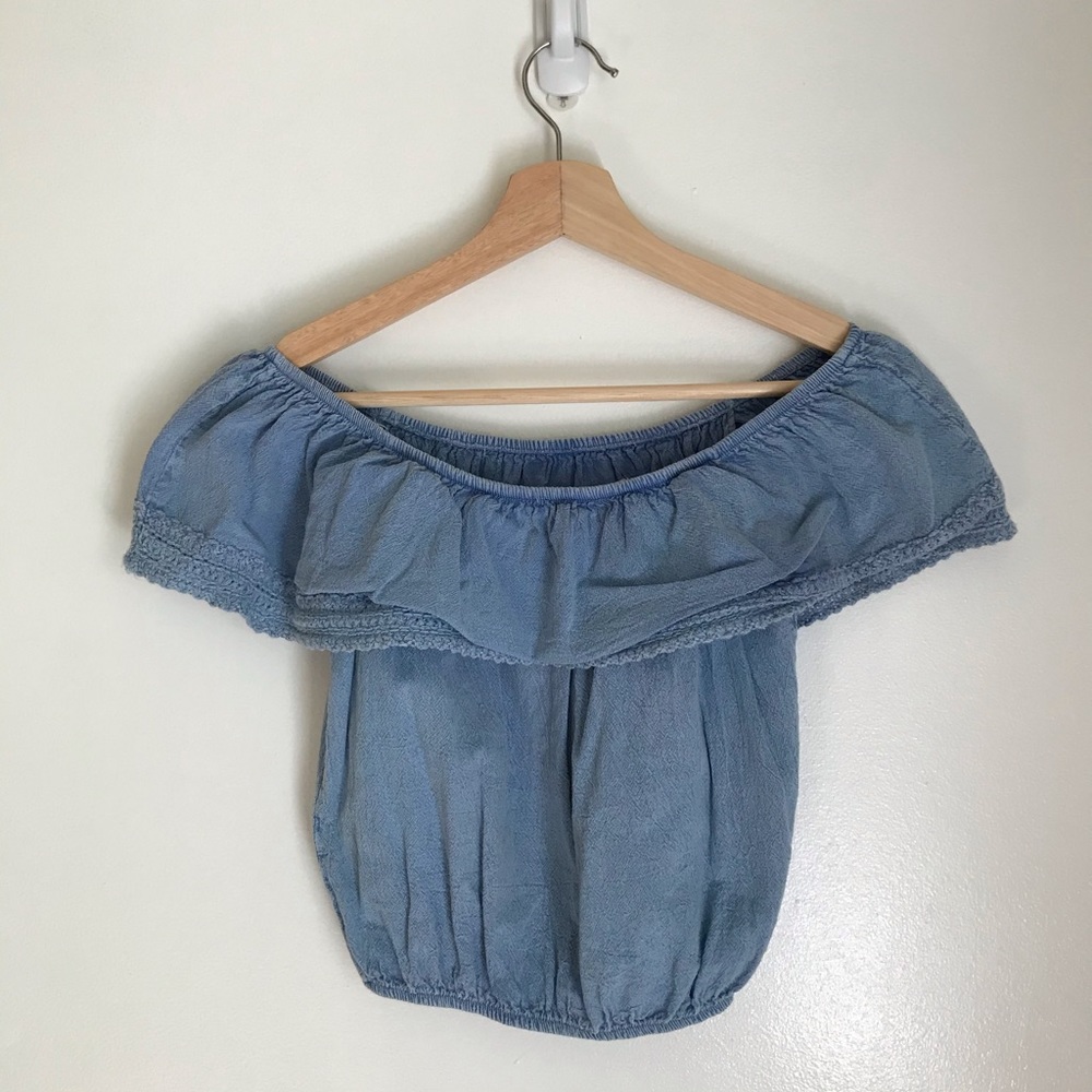 Blue Cute Off-The-Shoulders Top